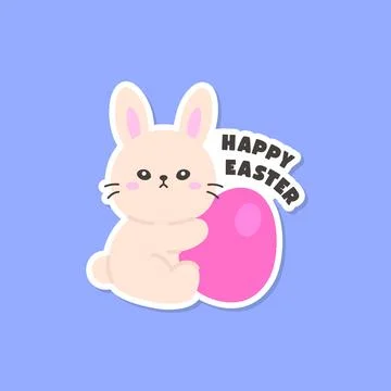 Kawaii Bunny with Pink Easter Egg and Happy Easter Greeting Stock Illustration