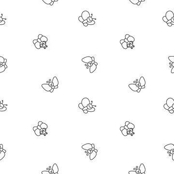 Kawaii butterfly. Seamless pattern. Coloring Page. Illustrazione stock