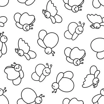 Kawaii butterfly. Seamless pattern. Coloring Page. Illustrazione stock