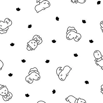 Kawaii capybara. Seamless pattern. Coloring Page. Stock Illustration