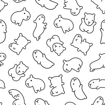 Kawaii capybara. Seamless pattern. Coloring Page. Stock Illustration