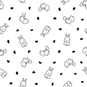 Kawaii capybara. Seamless pattern. Coloring Page. Stock Illustration