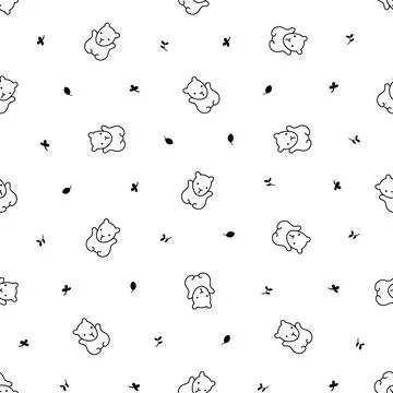 Kawaii capybara. Seamless pattern. Coloring Page. Stock Illustration