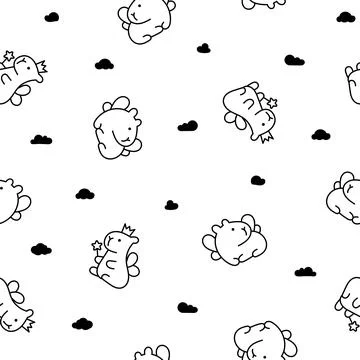 Kawaii capybara. Seamless pattern. Coloring Page. Stock Illustration