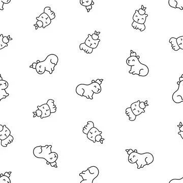 Kawaii capybara. Seamless pattern. Coloring Page. Illustrazione stock