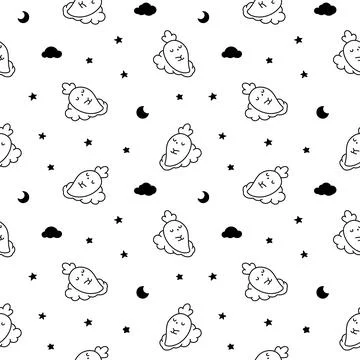 Kawaii carrot. Seamless pattern. Coloring Page. Stock Illustration