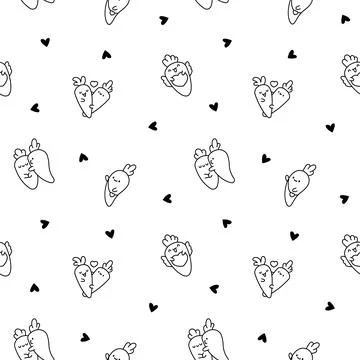 Kawaii carrot. Seamless pattern. Coloring Page. Stock Illustration