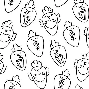 Kawaii carrot. Seamless pattern. Coloring Page. Stock Illustration