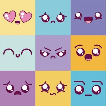 Kawaii cartoons multicolored frames icon set vector design Illustrazione stock