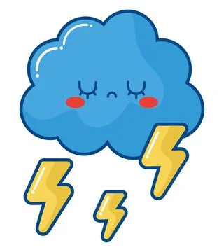 Kawaii cloud and thunders Stock Illustration