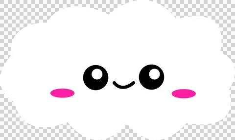 Kawaii cloud is floating in flat design on clear background, showing black eyes Stock Illustration