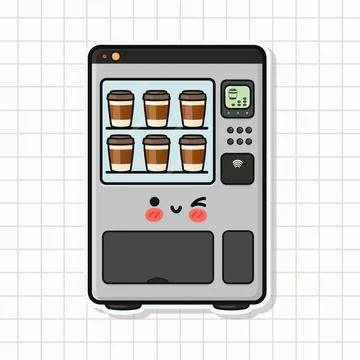 Kawaii coffee vending machine winking, offering takeaway drinks Stock Illustration