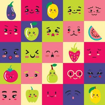 Kawaii Collection of cute Emoticons pattern Stock Illustration