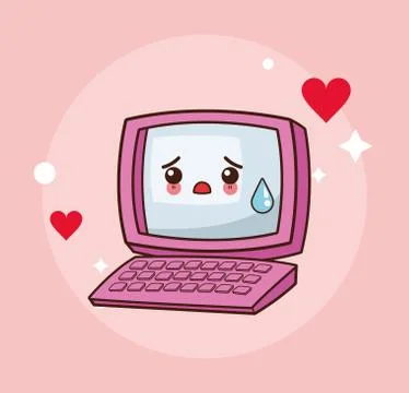 Kawaii computer cry image Stock Illustration