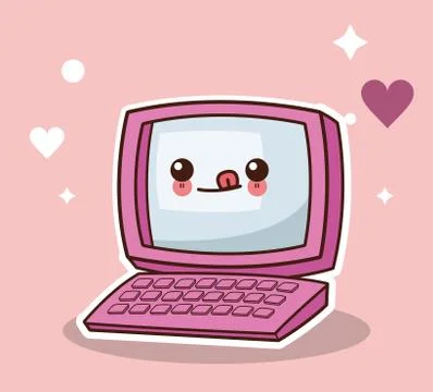 Kawaii computer technology image Illustrazione stock