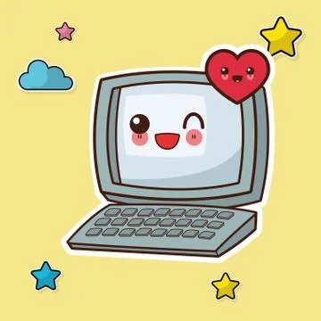 Kawaii computer wink image 스톡 일러스트