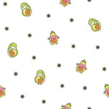Kawaii cute avocado. Seamless pattern. Illustrazione stock