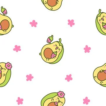 Kawaii cute avocado. Seamless pattern. Illustrazione stock