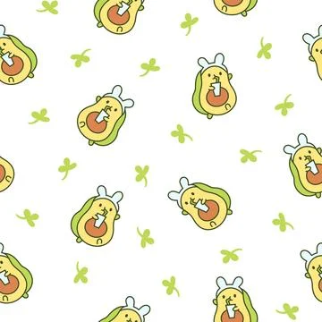 Kawaii cute avocado. Seamless pattern. Illustrazione stock