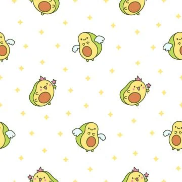 Kawaii cute avocado. Seamless pattern. Illustrazione stock