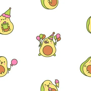 Kawaii cute avocado. Seamless pattern. Illustrazione stock