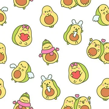 Kawaii cute avocado. Seamless pattern. Illustrazione stock