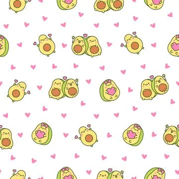 Kawaii cute avocado. Seamless pattern. Illustrazione stock
