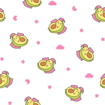 Kawaii cute avocado. Seamless pattern. Illustrazione stock