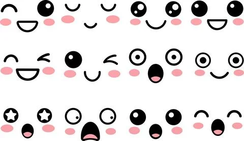 Kawaii cute face expressions vector set 库存插图