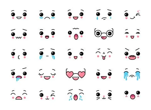 Kawaii cute faces. Anime comic funny emotion. Japanese emoji elements. Crying Illustrazione stock