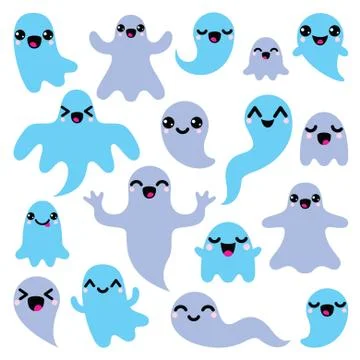 Kawaii cute ghost characters design - Halloween concept Stock Illustration
