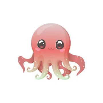 Kawaii cute octopus squid vector illustration. Sea Stock Illustration