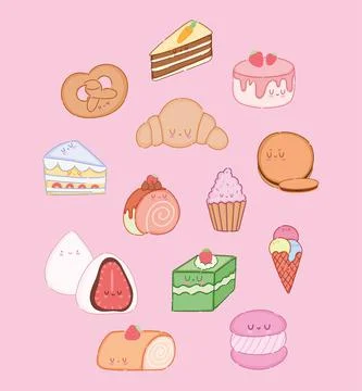 Kawaii dessert candies Stock Illustration