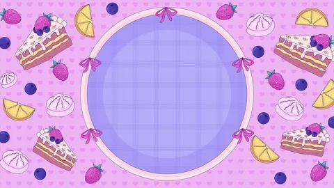 Kawaii dessert frame with cake berries and citrus fruit animated background Stock Footage 345709151