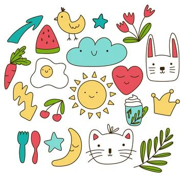 Kawaii doodle set Stock Illustration