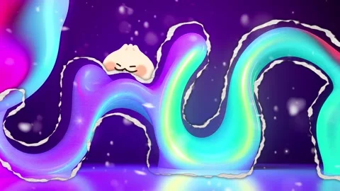 Kawaii Dumpling Landscape: Ripped Edge Pastel Scene with Cartoon Stock Footage 330320082