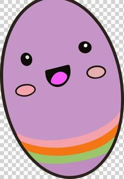 Kawaii Easter egg is smiling on transparent background, showing colorful stripes Illustrazione stock