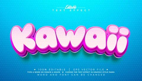 Kawaii Editable Text Effect Design Vector Graphic Style with 3d Cute Manga .. Illustration