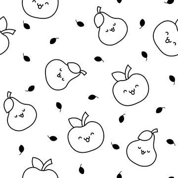 Kawaii farm. Seamless pattern. Coloring Page. Illustrazione stock
