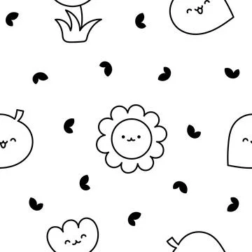 Kawaii farm. Seamless pattern. Coloring Page. 库存插图