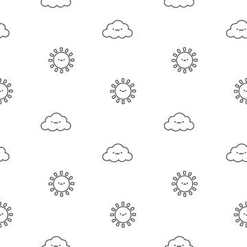 Kawaii farm. Seamless pattern. Coloring Page. 库存插图