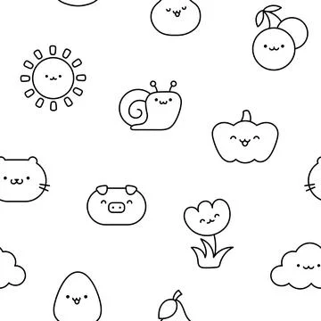 Kawaii farm. Seamless pattern. Coloring Page. 库存插图