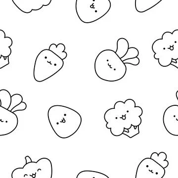 Kawaii farm. Seamless pattern. Coloring Page. Stock Illustration