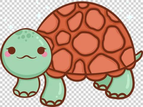 Kawaii flat turtle is floating on transparent background, featuring orange shell イラスト素材