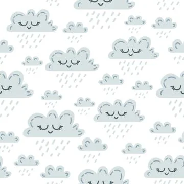 Kawaii funny clouds seamless pattern. A vector イラスト素材