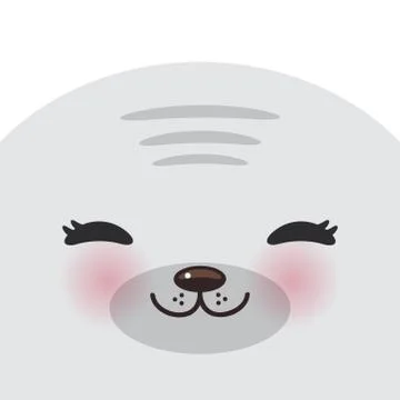 Kawaii funny gray seal muzzle with pink cheeks and winking eyes on white back Stock Illustration
