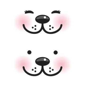 Kawaii funny muzzle with pink cheeks and winking eyes on white background Stock Illustration