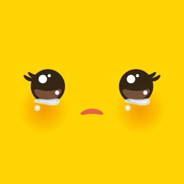 Kawaii funny muzzle with pink cheeks and big eyes Cute Cartoon Crying Face on Stock Illustration