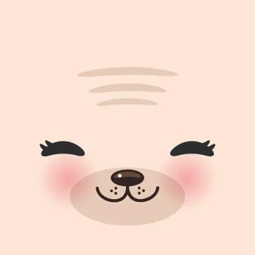 Kawaii funny  muzzle with pink cheeks and winking eyes on pink background. Ve Stock Illustration