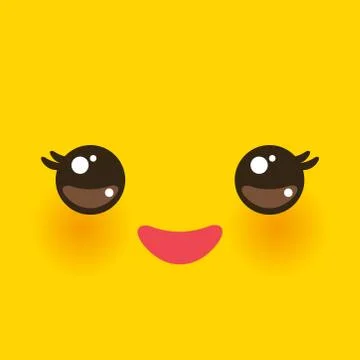 Kawaii funny muzzle with pink cheeks and big eyes Cute Cartoon Face on yellow Stock Illustration